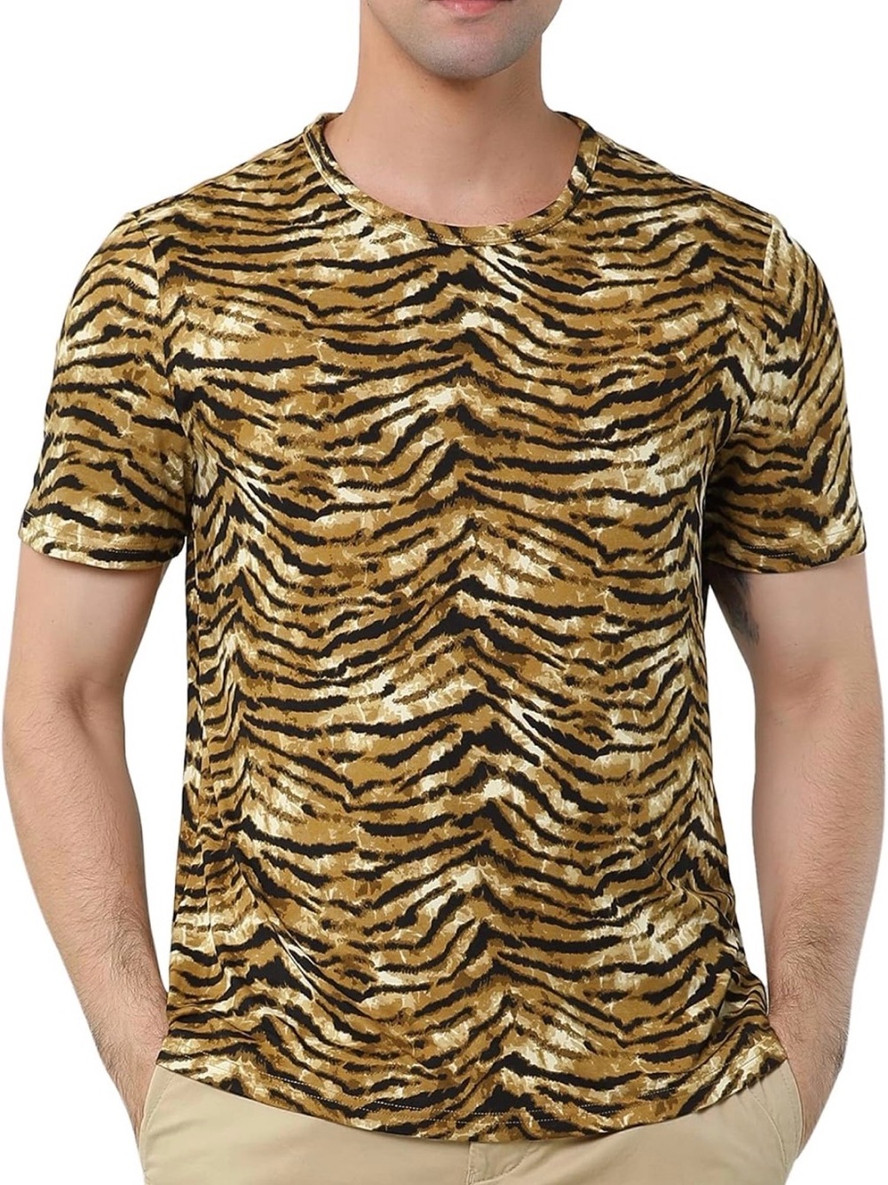 Allegra K Men's Tiger-Print Short Sleeve T-Shirt Animal Print Tee